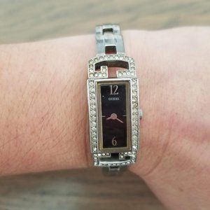 Guess women's silver watch with rhinestones